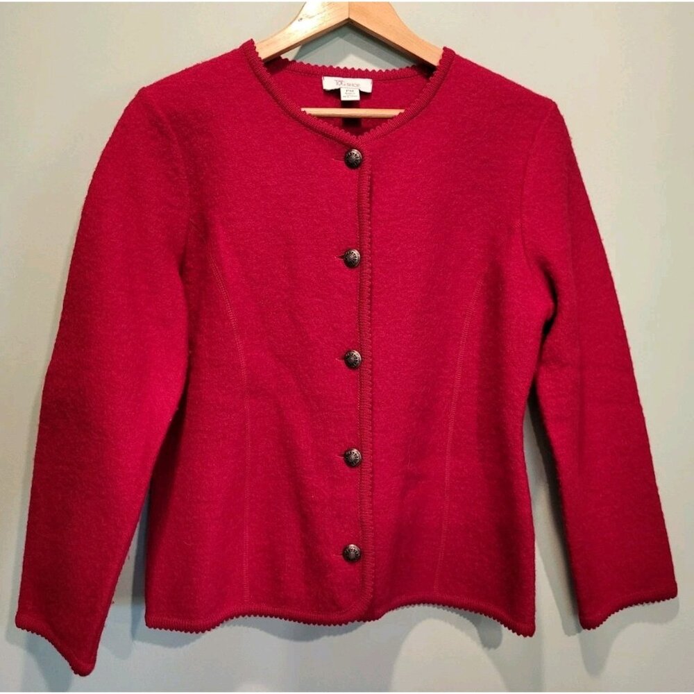 The Tog Shop Red 100% Wool Button Up Blazer Jacket Holiday Sz Mp